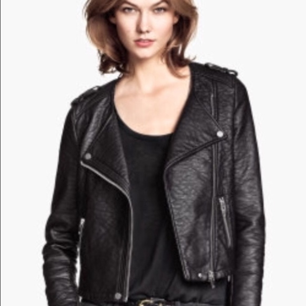 Faux leather motto jacket